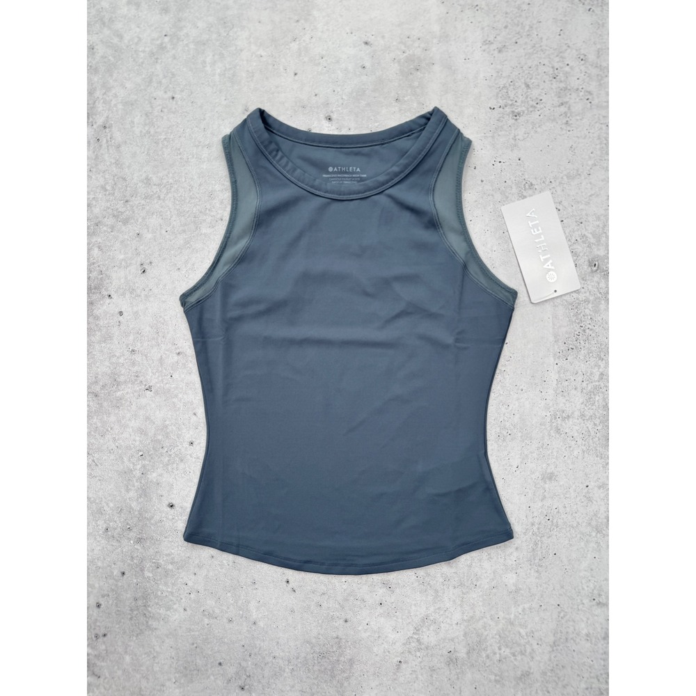 ATHLETA Transcend Racerback Mesh Tank XS Slate Blue Athleisure Activewear